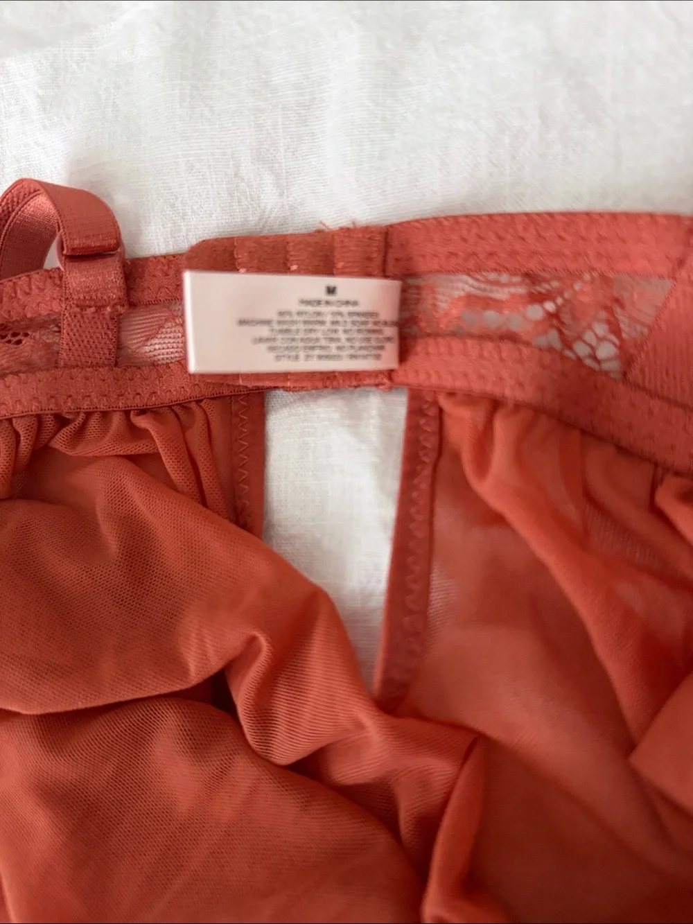 Vintage Y2K Hush Intimates Lace Mesh Babydoll Burnt Orange Top M
